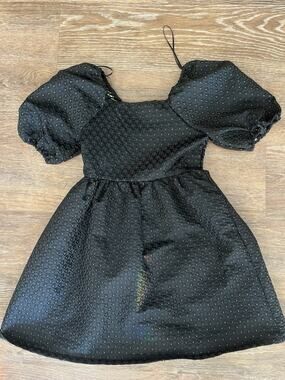 Copper Key Black Textured Puff Sleeve Dress Girls M 8 Gold Dot Smocked Party